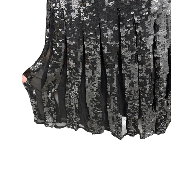 Royal Feelings Black Sequin Pleated Midi Skirt Size L 100% Silk with Lining - Picture 6 of 8